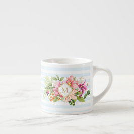Monogram Vintage Flowers Rosa Pastel Espresso Mugg Espressomugg
