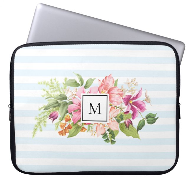Monogram Vintage Flowers Rosa Pastel Laptop sleeve (Framsidan)