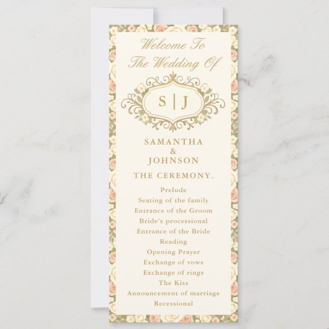Monogram Vintage Ivory Wedding Ceremony Program (Framsida)