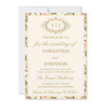 Monogram Vintage Ivory Wedding Invitation