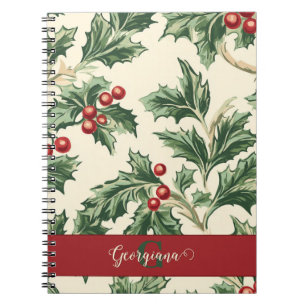 Monogram Vintage jul Holly & Berries Mönster Anteckningsbok