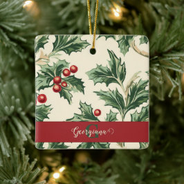 Monogram Vintage jul Holly & Berries Mönster Julgransprydnad Keramik