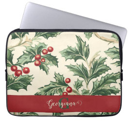 Monogram Vintage jul Holly & Berries Mönster Laptop Fodral