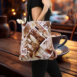 Monogram Vintage Paris Coffee Watercolor Collage Tygkasse