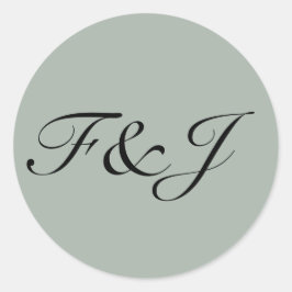 Monogram Vintage Pastel Sage Grönt Bröllop Runt Klistermärke