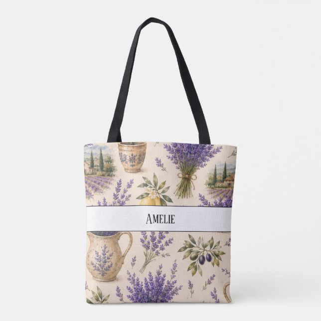 monogram vintage provence lavendel handväska tygkasse (Baksida)