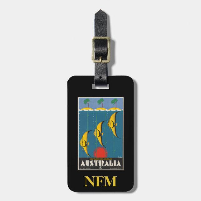 Monogram Vintage resor Fish Queensland Australien Bagagebricka (Vertikal Framsida)
