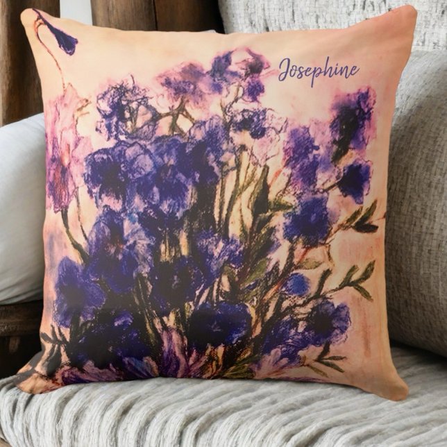 Monogram vintage retro wildblommblått blommigt nam kudde (Skapare uppladdad)