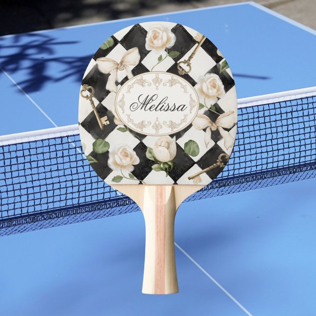 Monogram Vintage Ro Flowers Black White Diamond Pingisracket (In situ)
