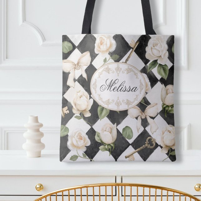 Monogram Vintage Ro Flowers Black White Diamond Tygkasse (In situ)