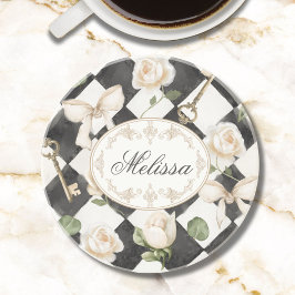 Monogram Vintage Ro Flowers Black White Diamond Underlägg