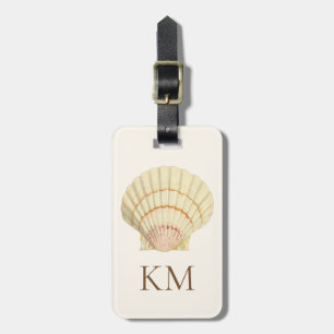 Monogram Vintage Seashell på Cream och Brown Bagagebricka
