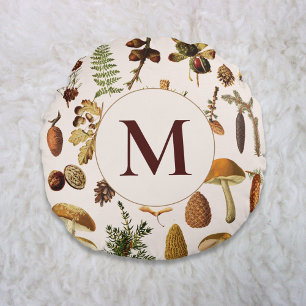 Monogram Vintage Tallskogsskatter Mönster Rund Kudde