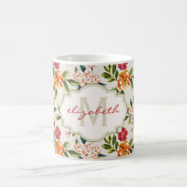 Monogram Vintage Victorian Watercolor Blommigt Kaffemugg