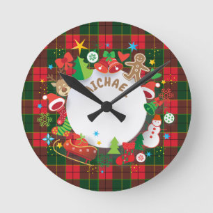 Monogram Vintern-Helgdag julsymboler Mönster Rund Klocka