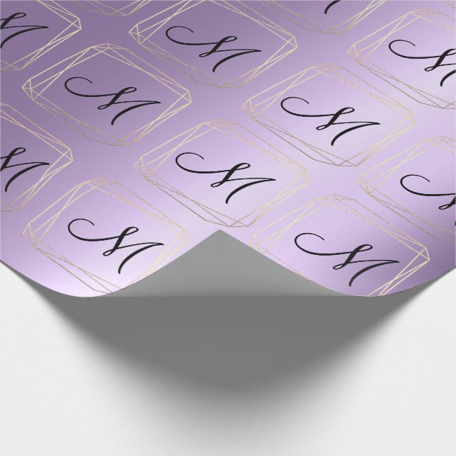 Monogram Violet Lavender Metall Guld Diamond Ram Presentpapper (Hörn)