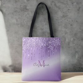 Monogram Violet Lila Dripping Glitter Metallic Tygkasse