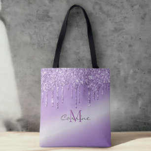 Monogram Violet Lila Dripping Glitter Metallic Tygkasse