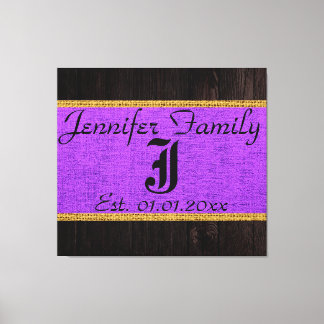 Monogram Violet Rustic Burlap Linen Wood-utseende Canvastryck