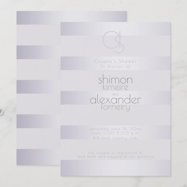 Monogram Violet Silver Shimmer Rand Inbjudningar (Fram/baksida)