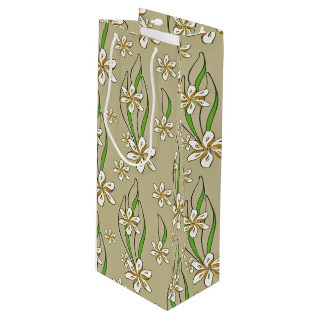 Monogram vit blommigt Beige bakgrund (Framsidan Vinklad)