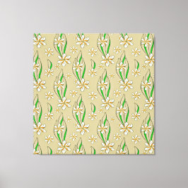Monogram vit blommigt Beige bakgrund Canvastryck