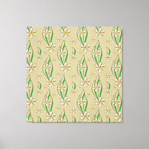 Monogram vit blommigt Beige bakgrund Canvastryck