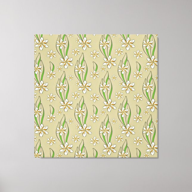 Monogram vit blommigt Beige bakgrund Canvastryck (Framsida)