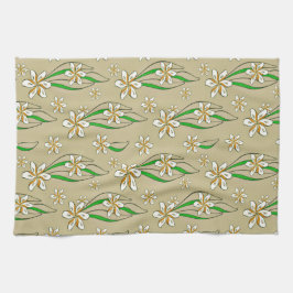 Monogram vit blommigt Beige bakgrund Kökshandduk