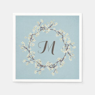 Monogram vit blommigt gren-andedräkt i akvarium pappersservett