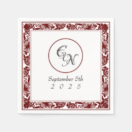 Monogram vit-burgundi-supportrar för arbetsfria br pappersservett