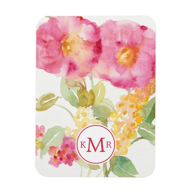 Monogram | Vit Daisy i blått Magnet (Vertikal)