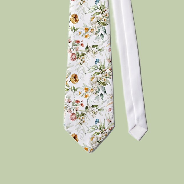 Monogram vit färgglad blommig mönster på slips hal (Skapare uppladdad)