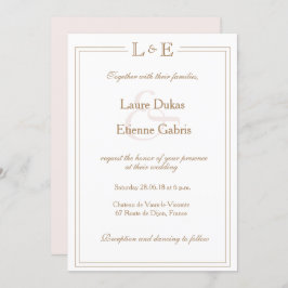 Monogram vit guld-ampersand modern bröllop inbjudningar