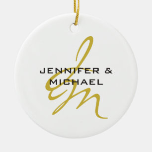 Monogram Vit Guld Färg, modern, minimalistisk Julgransprydnad Keramik