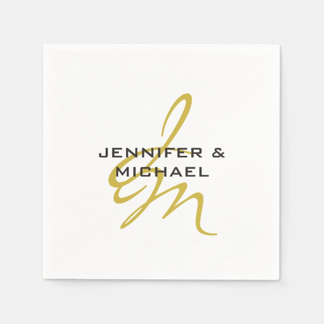 Monogram Vit Guld Färg, modern, minimalistisk Pappersservett (Framsidan)