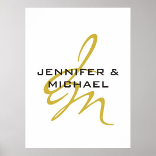 Monogram Vit Guld Färg, modern, minimalistisk Poster