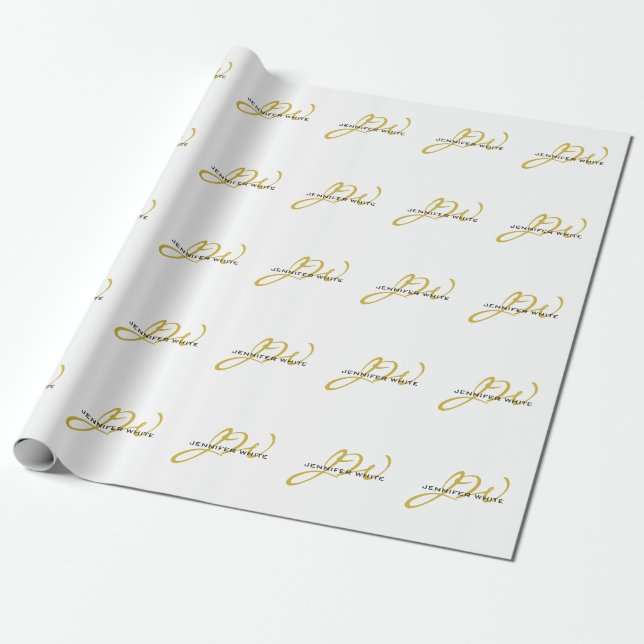Monogram Vit Guld Färg, modern, minimalistisk Presentpapper (Utrullad)