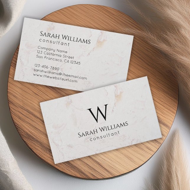 Monogram Vit marble Modern Black Initial Visitkort (Skapare uppladdad)