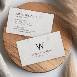 Monogram Vit Marmor Enkel Modern Svart Initial Visitkort