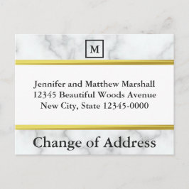 Monogram vit marmorlook adressändring meddelande vykort