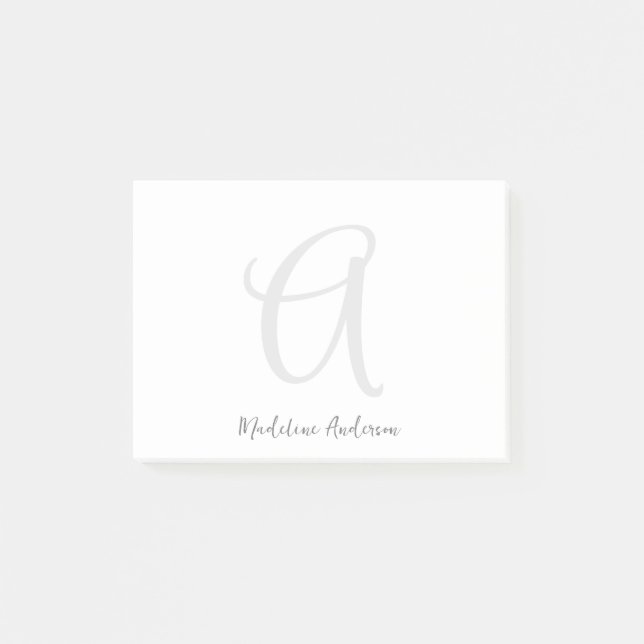 Monogram vit modern, minimal Elegant Post-it Block (Framsida)