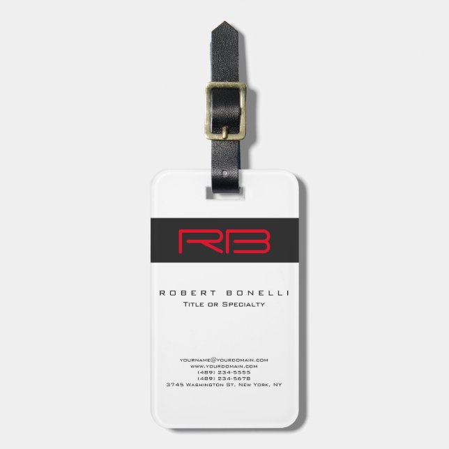 Monogram Vit Mörk Grått Red Bagagebricka (Vertikal Framsida)