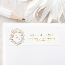 Monogram vit och guld bröllops returadress etikett