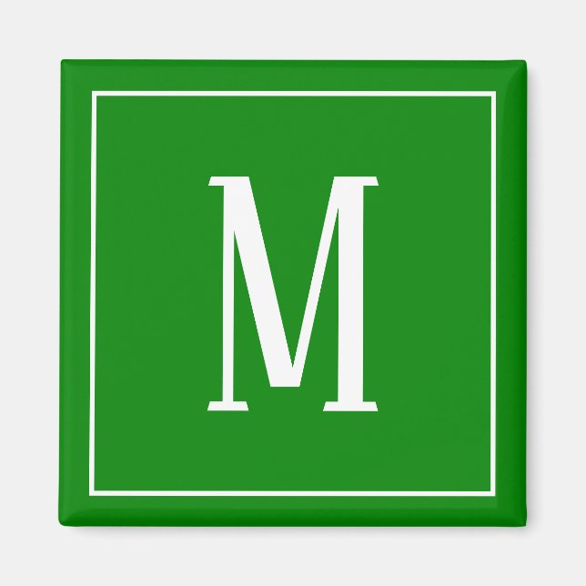 Monogram-vit på grön fyrkantig magnet (Framsidan)