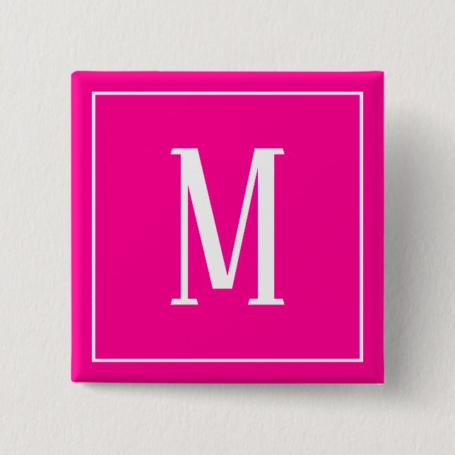 Monogram vit på het rosa fyrkantig knapp (Framsida)