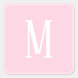 Monogram Vit på Ljus rosa fyrkantssymbol Fyrkantigt Klistermärke