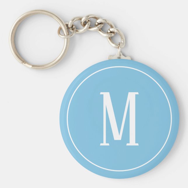 Monogram vit på ljusblå nyckelkedja nyckelring (Framsidan)
