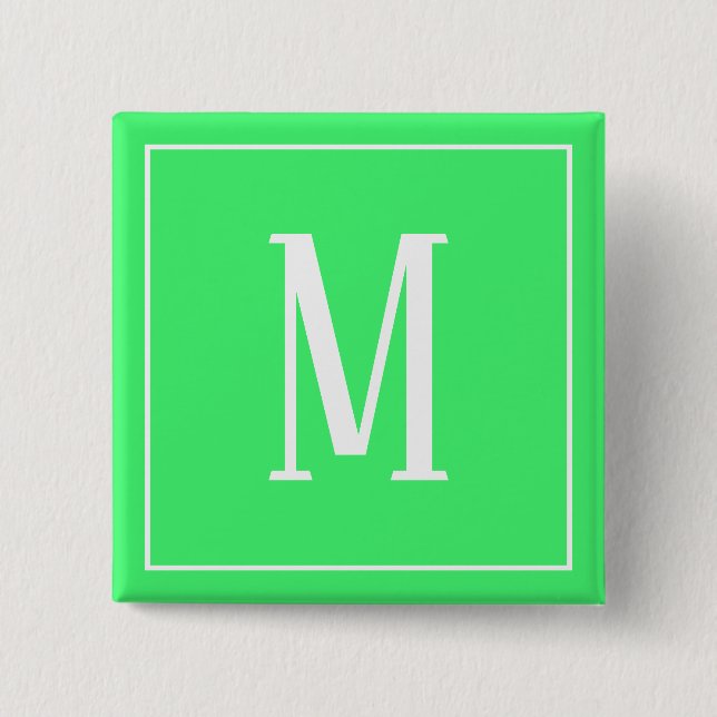 Monogram vit på ljusgrön fyrkantig knapp (Framsida)
