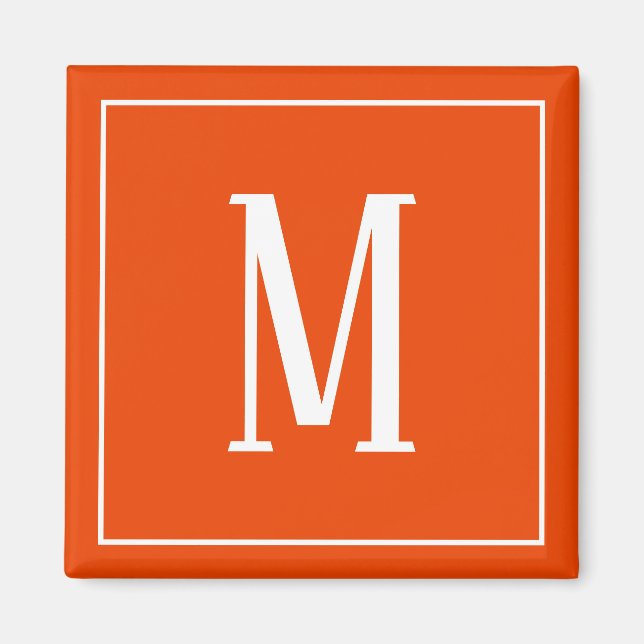 Monogram Vit på Orangens kvadratstreck Magnet (Framsidan)